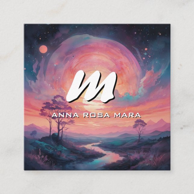 Tarjeta De Visita Cuadrada *~* QR Montañas arrollan el moderno paisaje solar  (Anverso)