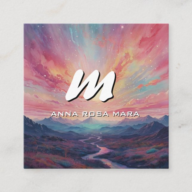 Tarjeta De Visita Cuadrada *~* QR Montañas Stream Paisaje moderno AP93 (Anverso)