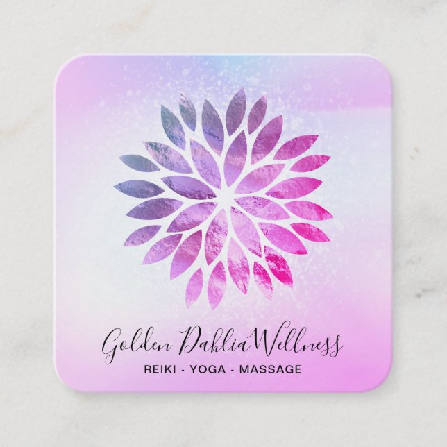 Tarjeta De Visita Cuadrada *~* QR Ombre Mandala Dahlia Pastel rosa azul AP2 (Anverso)