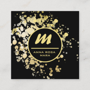 Tarjeta De Visita Cuadrada *~* QR Purpurina de oro negro Dramático elegante A