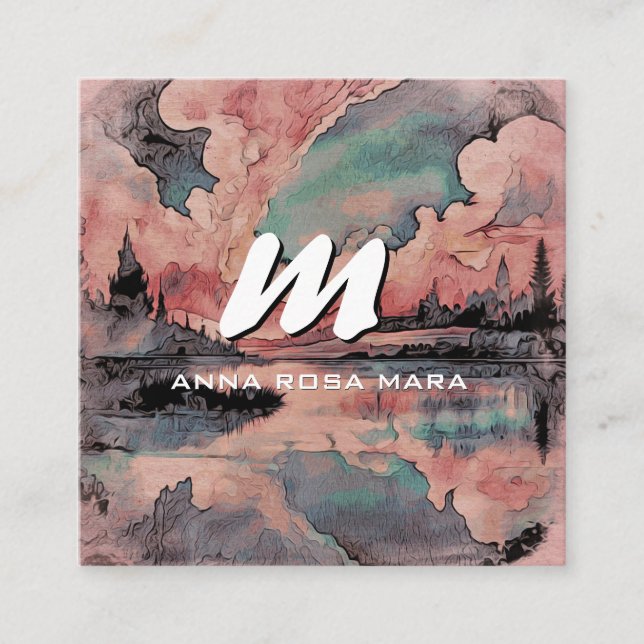 Tarjeta De Visita Cuadrada *~* QR Salmón rosado Paisaje abstracto moderno AP9 (Anverso)