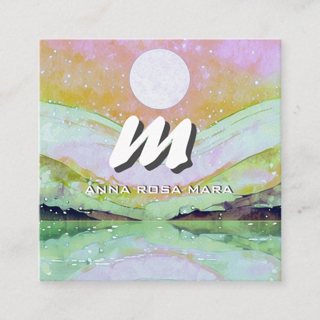 Tarjeta De Visita Cuadrada *~* QR SUN Moderno Resumen Paisaje Naturaleza AP93 (Anverso)