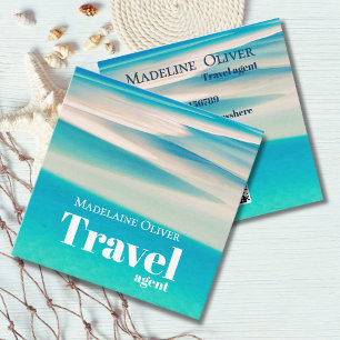 Tarjeta De Visita Cuadrada QR Travel Business Ocean Beach Sea Blue moderno