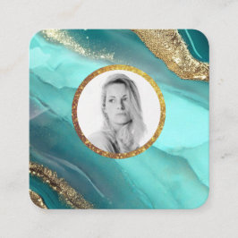 Tarjeta De Visita Cuadrada *~* QR Turuqoise Gold AP66 FOTO Luxe LOGO Agate