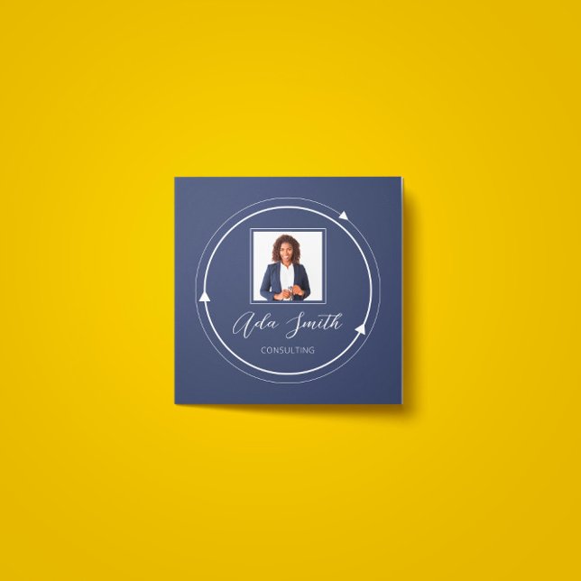 Tarjeta De Visita Cuadrada QRCode Logo Custom Custom Photo Circle Blue Navy (Subido por el creador)