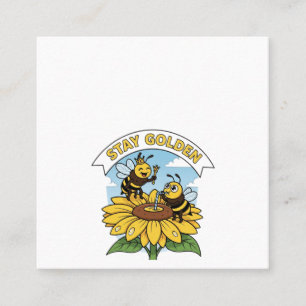 Tarjeta De Visita Cuadrada Quédate dorado - Ilustracion de abejas y flores