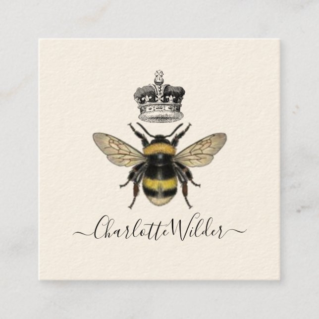 Tarjeta De Visita Cuadrada Queen Bee Y Crown Handwriter Signature (Firma manu (Anverso)
