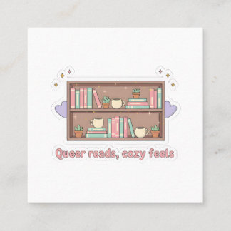 Tarjeta De Visita Cuadrada Queer Reads Cozy Feels – LGBTQ Pride Reading Aesth