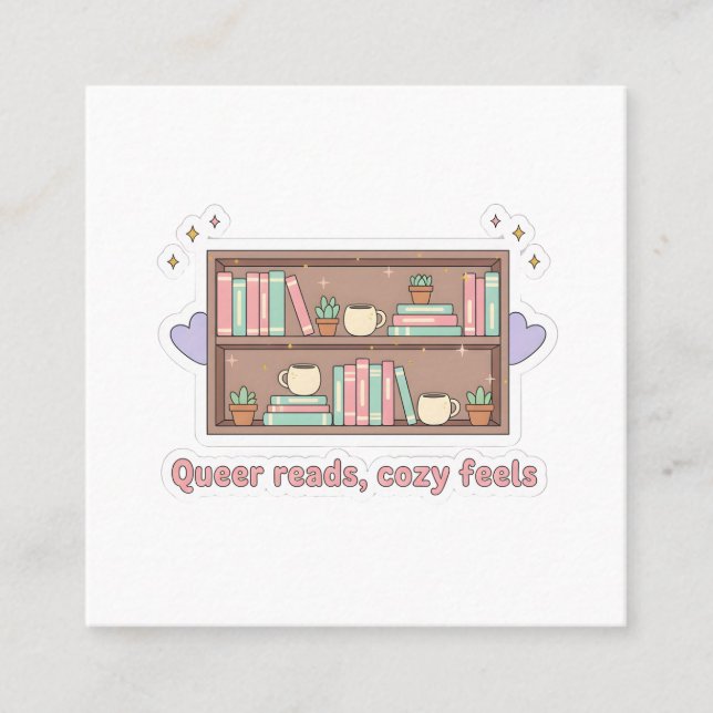 Tarjeta De Visita Cuadrada Queer Reads Cozy Feels – LGBTQ Pride Reading Aesth (Anverso)