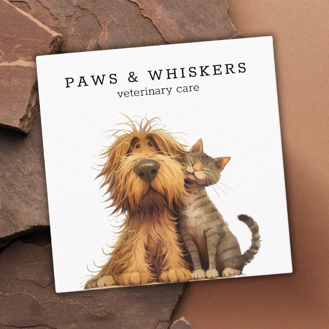 Tarjeta De Visita Cuadrada Quirky gracioso gato de perro veterinario (Subido por el creador)