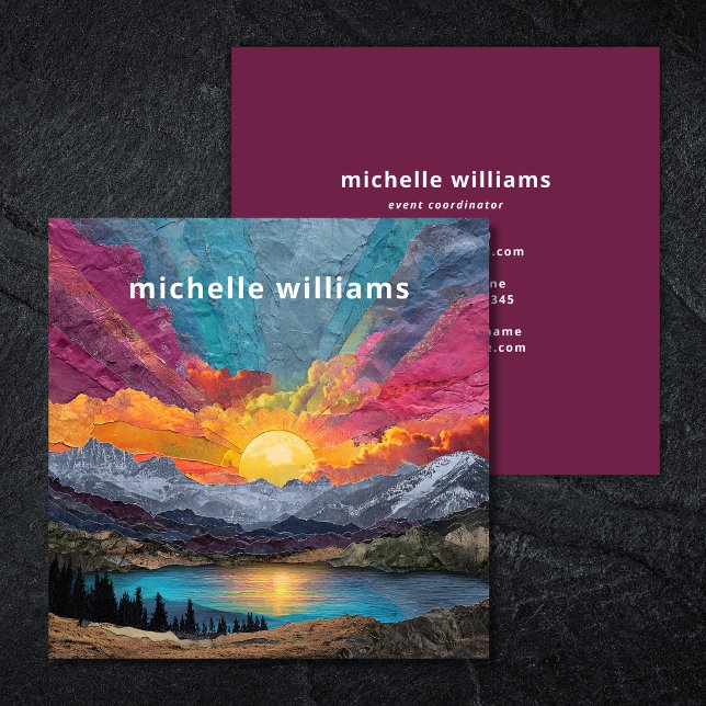 Tarjeta De Visita Cuadrada Radiant Horizon — Abstract Mountain Lake Sunrise (Radiant Horizon — Abstract Mountain Lake Sunrise Square Business Card)