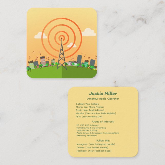 Tarjeta De Visita Cuadrada Radio amateur (Anverso / Reverso)