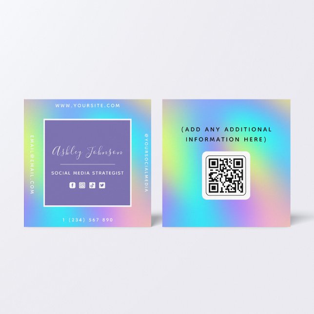 Tarjeta De Visita Cuadrada Rainbow QR Social Media Strategist Card (Subido por el creador)
