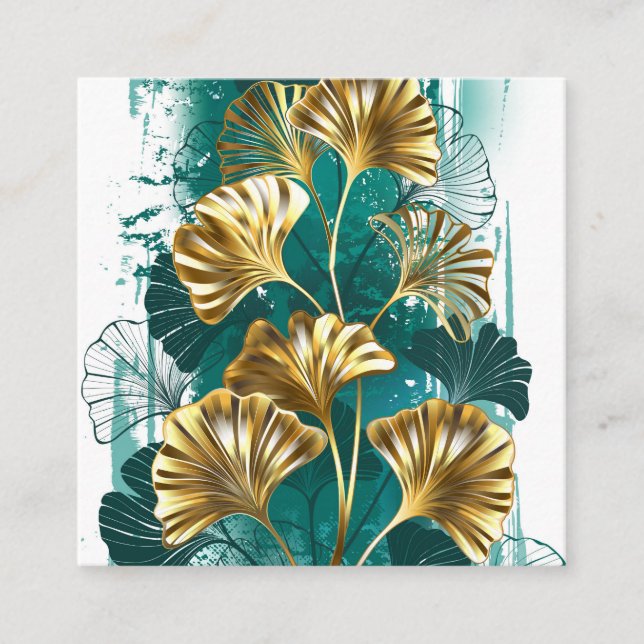 Tarjeta De Visita Cuadrada Rama con hojas doradas Ginko Biloba (Anverso)