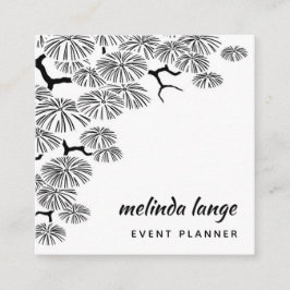 Tarjeta De Visita Cuadrada Rama de pino botánico elegante y blanco negro
