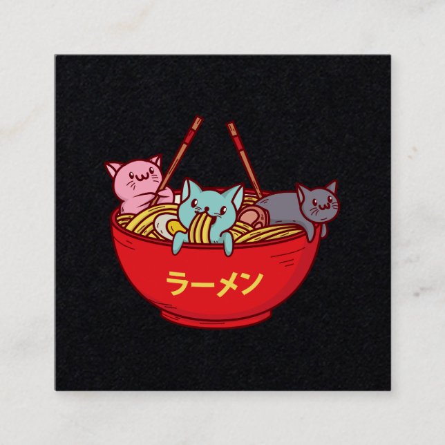 Tarjeta De Visita Cuadrada Ramen japoneses adorables divertidos del gato del (Anverso)