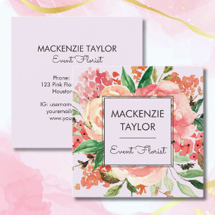 Tarjeta De Visita Cuadrada Ramo Floral de Flor Rosa Rubor