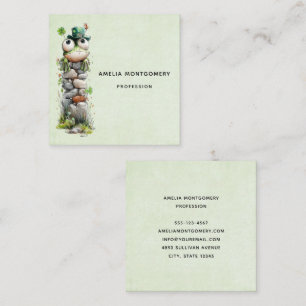 Tarjeta De Visita Cuadrada Rana con sombrero verde y trébol adorable