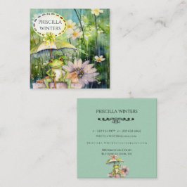 Tarjeta De Visita Cuadrada Rana de color de agua Rana de paraguas Rain Verde