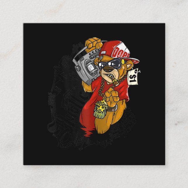 Tarjeta De Visita Cuadrada Rap de gangster de osito de peluche duro de cadera (Anverso)