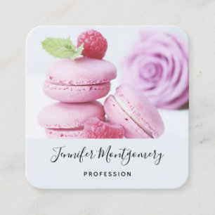 Tarjeta De Visita Cuadrada Raspberry rosa Macarons Pasta Francesa
