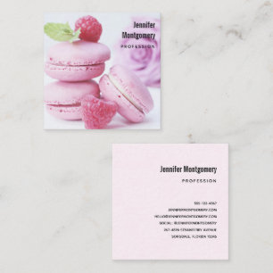 Tarjeta De Visita Cuadrada Raspberry rosa Macarons Pasta Francesa