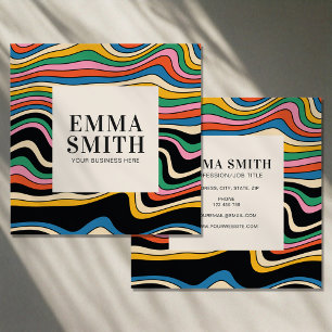 Tarjeta De Visita Cuadrada Rayas arco iris retro