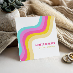 Tarjeta De Visita Cuadrada Rayas arcoiris Ondas coloridas código QR Minimalis