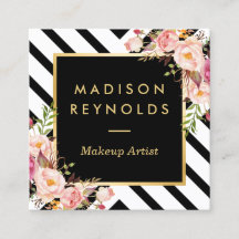 Rayas blancas negras modernas marco dorado floral 