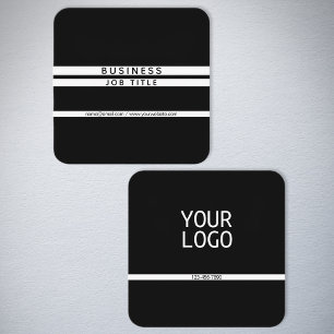 Tarjeta De Visita Cuadrada Rayas horizontales minimalistas modernas negro bla