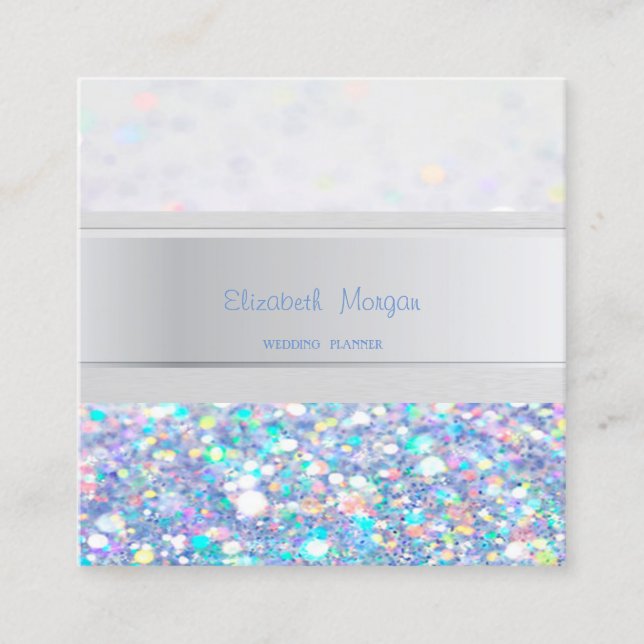 Tarjeta De Visita Cuadrada Rayas modernas, Bokeh Purpurinoso colorido (Anverso)