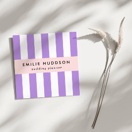 Tarjeta De Visita Cuadrada Rayas púrpuras, franjas blancas, patrón rayado