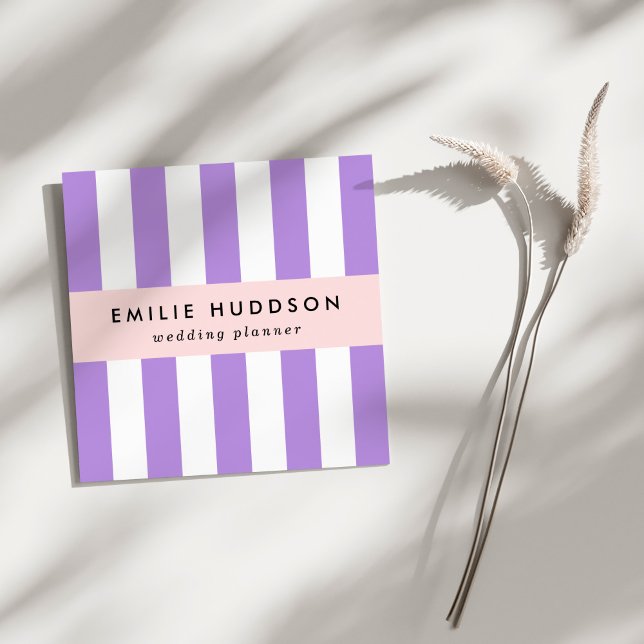 Tarjeta De Visita Cuadrada Rayas púrpuras, franjas blancas, patrón rayado (Subido por el creador)