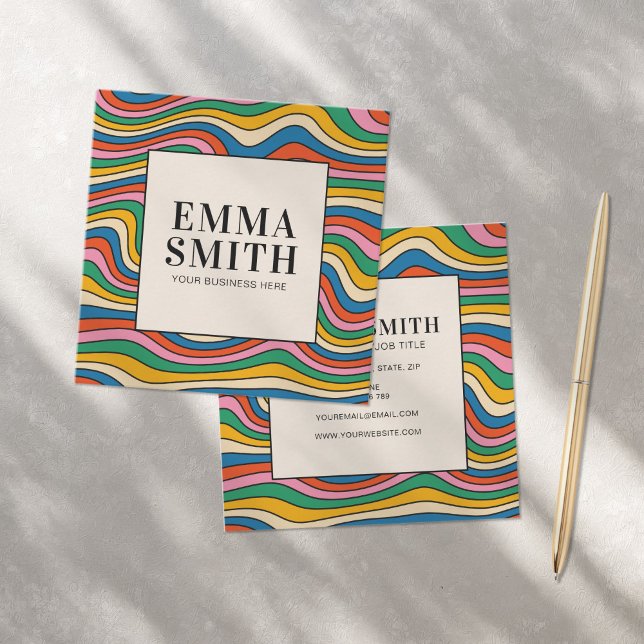 Tarjeta De Visita Cuadrada Rayas retro arco iris (Subido por el creador)