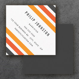 Tarjeta De Visita Cuadrada Rayas retro grises y naranjas diagonal blanca