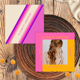 Tarjeta De Visita Cuadrada Rayas Retro Personalizadas Rosa Naranja Caliente 7