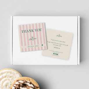 Tarjeta De Visita Cuadrada Rayas rosadas chic Negocio de panadería verde Agra