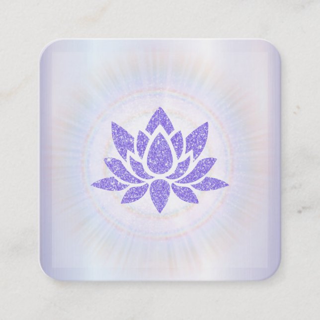Tarjeta De Visita Cuadrada *~* Rays Reiki Energy Healing Lotus Lavender (Anverso)