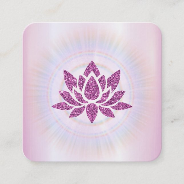 Tarjeta De Visita Cuadrada *~* Rays Reiki Energy Healing Lotus MAGENTA (Anverso)