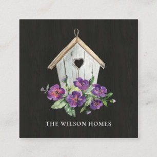 TARJETA DE VISITA CUADRADA REALISTA INMOBILIARIO BIRDHOUSE DE MADERA NEGRA