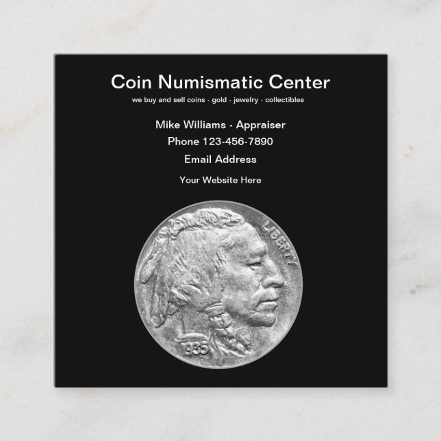 Tarjeta De Visita Cuadrada Recolector de monedas numismático (Anverso)