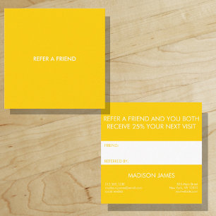 Tarjeta De Visita Cuadrada Recomienda a un Amigo   Brillante Amarillo Dorado 