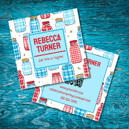 Tarjeta De Visita Cuadrada Red and Blue Mason Jar Pattern, QR Code