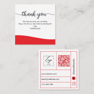 Tarjeta De Visita Cuadrada Red Business Thank You Card Order Insert