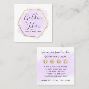 Tarjeta De Visita Cuadrada Red de medios sociales Purple Watercolor y Gold