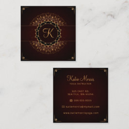 Tarjeta De Visita Cuadrada Red Gold Mandala Elegante instructor de yoga