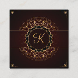 Tarjeta De Visita Cuadrada Red Gold Mandala Elegante instructor de yoga