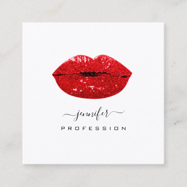 Tarjeta De Visita Cuadrada Red KISS LIPS Artista de maquillaje Medios Sociale (Anverso)