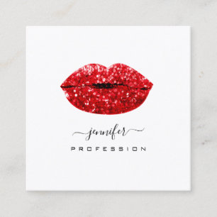 Tarjeta De Visita Cuadrada Red KISS LIPS maquillaje artista blanco medios soc