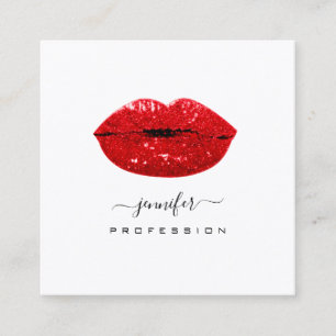 Tarjeta De Visita Cuadrada Red KISS LIPS maquillaje artista blanco medios soc